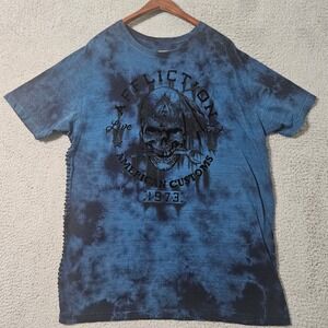 Affliction Men's Y2K American Customs‎ Skulls Tie Dye Blue T-Shirt Size 2XL XXL